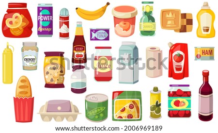 Vector illstration of various everyday pantry grocery shopping food items.shopping and food retail concept.supermarket foods.Elements for design.Icons Royalty-Free Stock Photo #2006969189