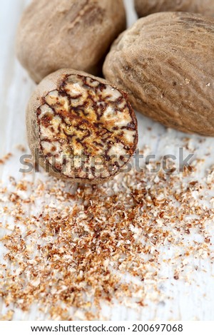 nutmeg on wooden surface