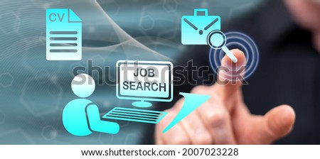 Man touching a job search concept on a touch screen with his finger