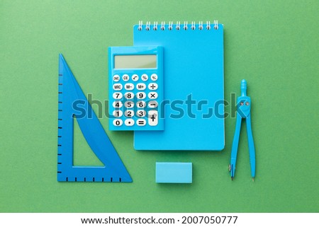 Colored items for school on a bright background. High quality photo