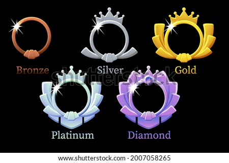 Frame game rank, gold, silver, platinum, bronze, diamond round avatar template for game.
