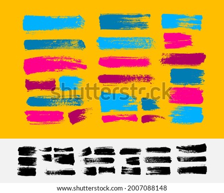 Brush strokes highly detailed. Set of grunge design. Rectangle text boxes. Painted banners. Thin dirty distress texture banners. Ink splatters. Paintbrush elements. Vector isolated on white background
