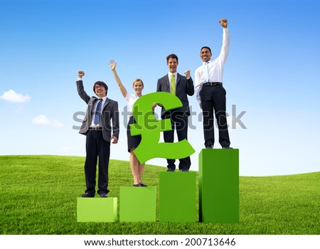 Business People Holding British Pound on a Bar Graph Outdoors