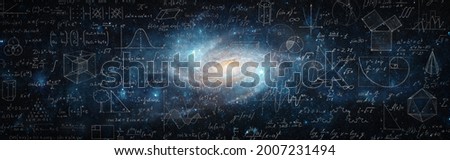 Mathematical and physical formulas against the background of a galaxy in universe. Space Background on the theme of science and education. Elements of this image furnished by NASA.