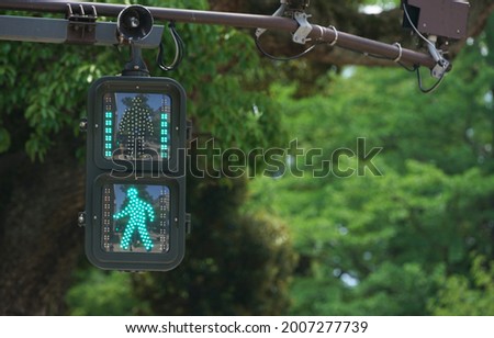 Green-lighted led pedestrian signals in Japan                               