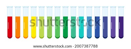 Standard pH chart aqueous solution in glass test tubes isolated on white background. Liquid color matching with the universal chemical litmus  indicator. Flat vector illustration of acid base balance  Royalty-Free Stock Photo #2007387788