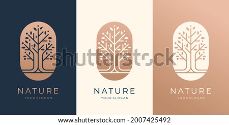 modern tree logo set design.Nature tree logo in negative space concept and gold color.Premium vector
