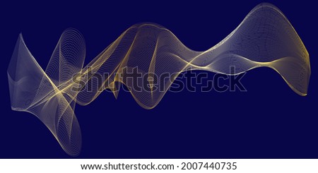 Gold line wave on  blue  background,  can be used for  landing page,  brochure, banner, wallpaper, 