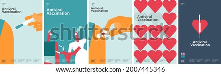 Vaccination. Set of vector illustrations. Simple, fun, background pictures about vaccine action, immunity, health.  Royalty-Free Stock Photo #2007445346
