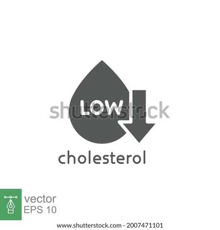 Low cholesterol icon. Symptoms of Metabolic Syndrome. Low HDL-Cholesterol. heart care cardiology sign. Solid style. Vector illustration. Design on white background. EPS 10 Royalty-Free Stock Photo #2007471101