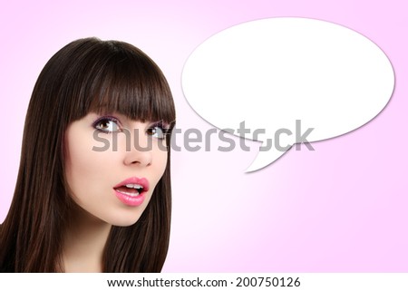 portrait of beautiful woman with speech bubble cartoon