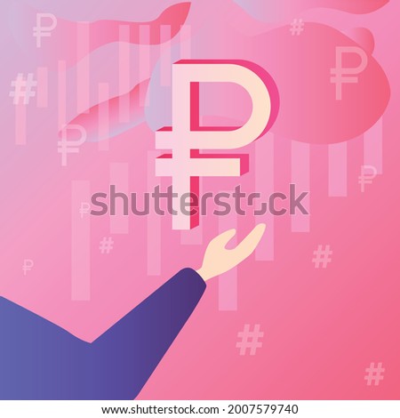 3d icon rubles icon in your hand. Currency and the acquisition of financial benefits in business. Light graphics with clouds in the background. Missions and achievement of goals on the exchange. 