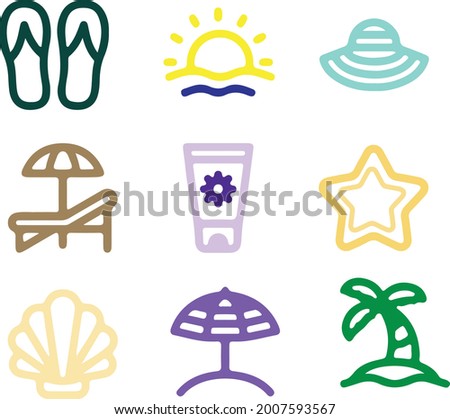 vector element beach icons on the theme of recreation