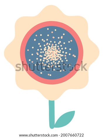 Folk art style quirky abstract flower with leaf illustration