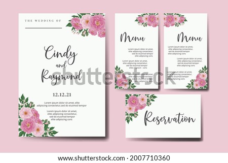 Wedding invitation frame set, floral watercolor Digital Pink Peony Flower design Invitation Card Template