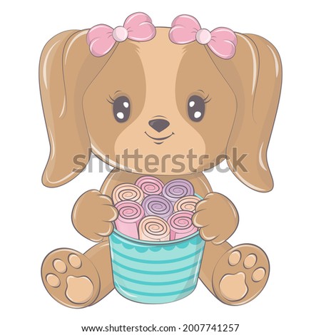 Dog in cartoon style isolated on white background. The images are made for children's products, as well as perfect for children's parties. The animal illustration smiles sweetly and has beautiful eyes