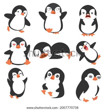 Cute little penguin  isolated vector set
