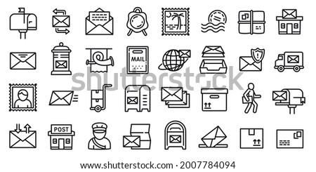 Postman icons set. Outline set of postman vector icons for web design isolated on white background Royalty-Free Stock Photo #2007784094