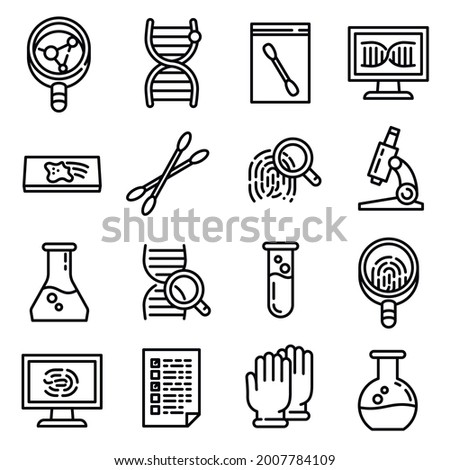 Forensic laboratory icons set. Outline set of forensic laboratory vector icons for web design isolated on white background Royalty-Free Stock Photo #2007784109