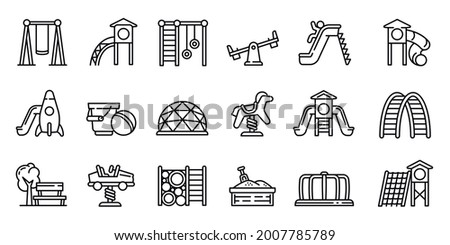 Kid playground icons set. Outline set of kid playground vector icons for web design isolated on white background Royalty-Free Stock Photo #2007785789