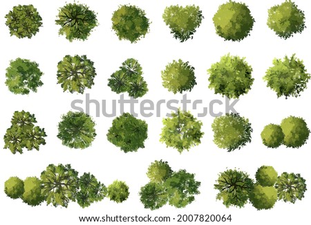 Vector of abstract watercolor tree top view isolated on white background  for landscape plan and architecture layout drawing, elements for environment and garden Royalty-Free Stock Photo #2007820064