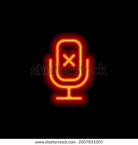 Muted microphone, no record, simple icon. Orange neon style on black background. Light linear icon with editable stroke