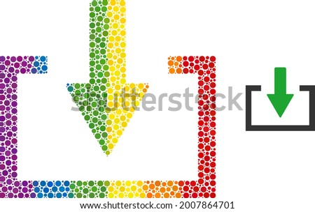 Download mosaic icon of filled circles in various sizes and rainbow color hues. A dotted LGBT-colored download for lesbians, gays, bisexuals, and transgenders. Vector symbol in LGBT flag colors.