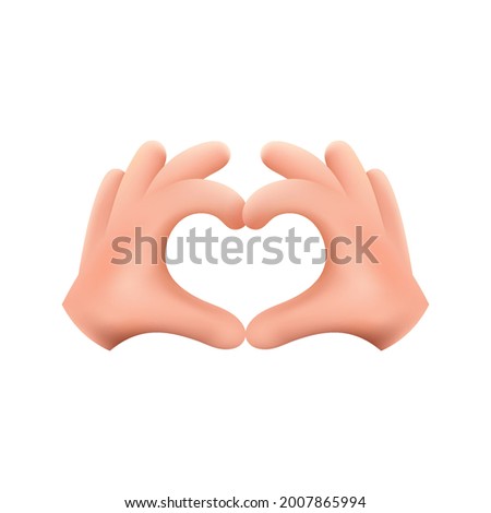  Stylized hands fold the shape of a heart. Finger gesture. 3D sign. Element for design. Vector illustration on an isolated white background. 
