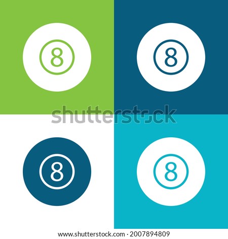Billiard Eight Ball Flat four color minimal icon set