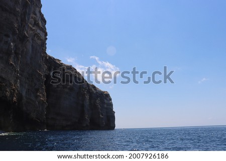 Gozo island sea rock shore, inside sea from the cave view