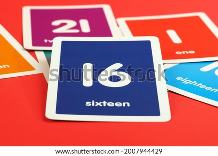                         colorful cards with number 16       