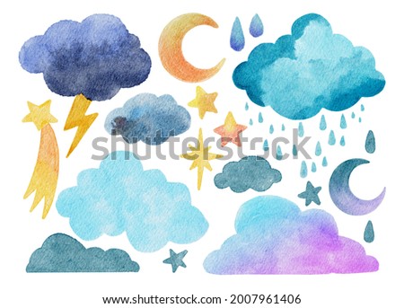 Watercolor hand drawing cute children’s illustration of weather. Use for poster, print, postcard, card, design, invitation, template, celebration, birthday, wedding, textile