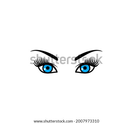 Beautiful make-up blue woman eyes with eyebrow isolated on white background for beauty salon logo design