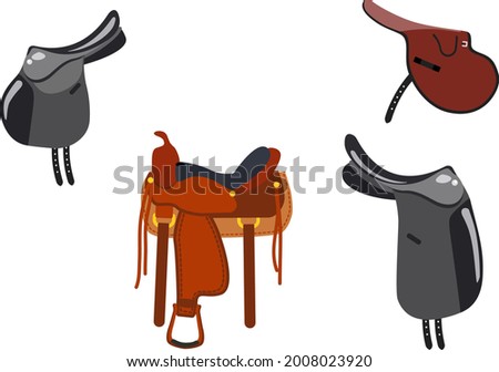 Brown and black saddles isolated on white backgroun. Equipment for equestrian sport vector illustration. Royalty-Free Stock Photo #2008023920