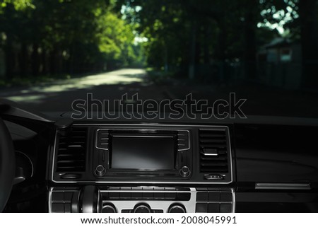 View of dashboard with navigation system in modern car
