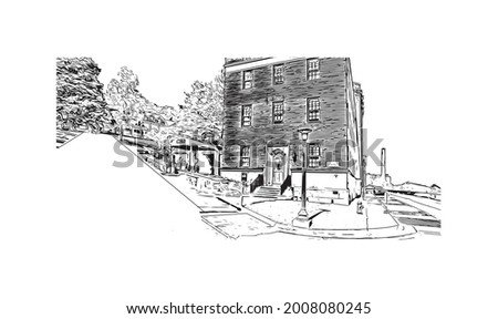Building view with landmark of Hot Springs is a city in Arkansas. Hand drawn sketch illustration in vector.