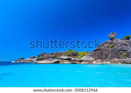 The tourist season of Phuket, Thailand, panoramic view natural scenery of the Similan Islands. on sunny days There are blue skies and clear seawater. A beautiful sea view in the summer of Thailand.