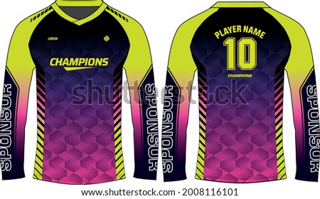 Long sleeve Racing t shirt, Sports jersey design concept vector template, abstract pattern Motocross jersey concept with front and back view , Cricket, football, Volleyball uniform designs