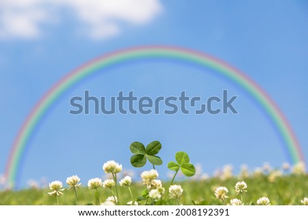 Four-leaf clover, rainbow and blue sky