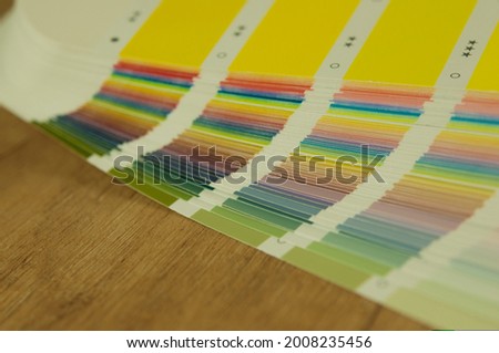 Color guide spectrum swatch samples soft colorful on wood background