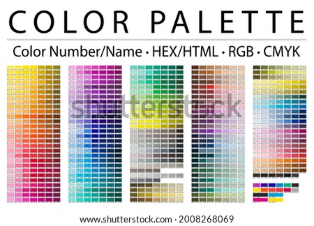 Color Palette. Print Test Page. Color Chart Table. Color Numbers or Names. RGB, CMYK, HEX HTML codes. Vector color palette. Royalty-Free Stock Photo #2008268069