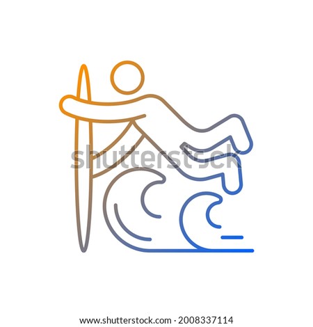 Surfing technique gradient linear vector icon. Performing advanced aerial maneuver. Flying over wave. Thin line color symbols. Modern style pictogram. Vector isolated outline drawing