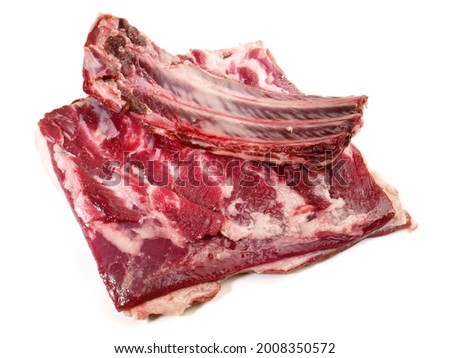 Raw Wild Boar Belly - Pork Meat with Bones isolated on white Background