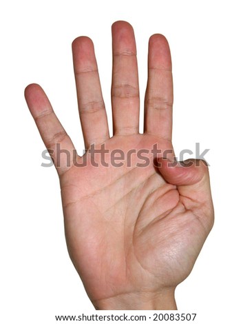 Hand showing four fingers isolated on white