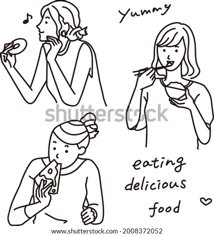 woman eating vector illustration set