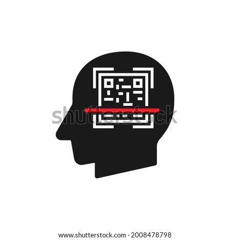 Human head with scan QR code silhouette black vector illustration