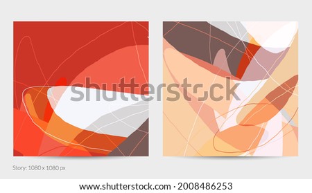Set of vector abstract creative backgrounds in minimal trendy style. Modern templates for social media post stories. Fun doodle pattern.  Art landscape with abstract geometric shapes and colors.