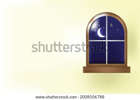 background with window night sky moon and planet element background wallpaper