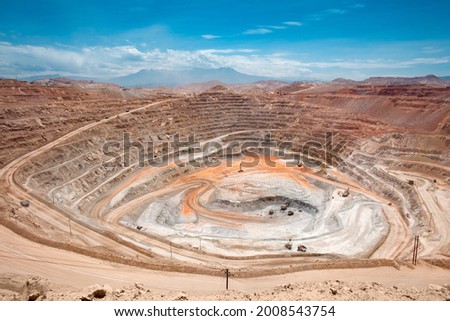 View from above of the pit of an open-pit copper mine in Peru Royalty-Free Stock Photo #2008543754