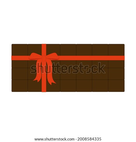 A brown chocolate bar tied with a red bow. Vector illustration for holiday greetings, gift images, declarations of love
